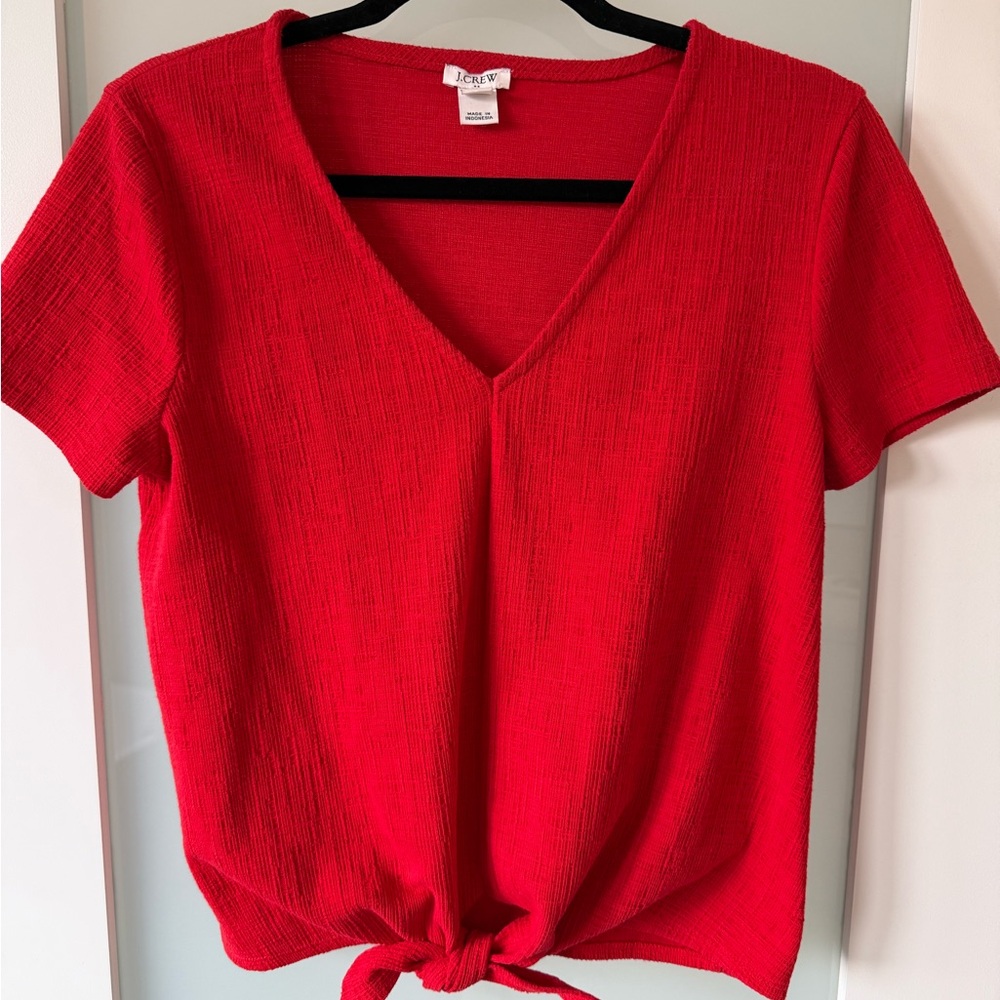 J. Crew Red V-Neck Short Sleeve Top